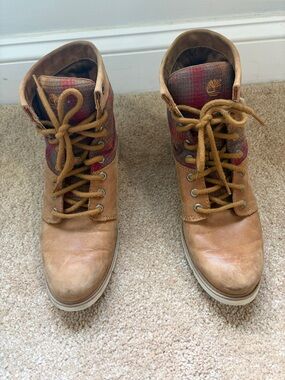Timberland x Pendleton Tan Leather Boots with Red Plaid